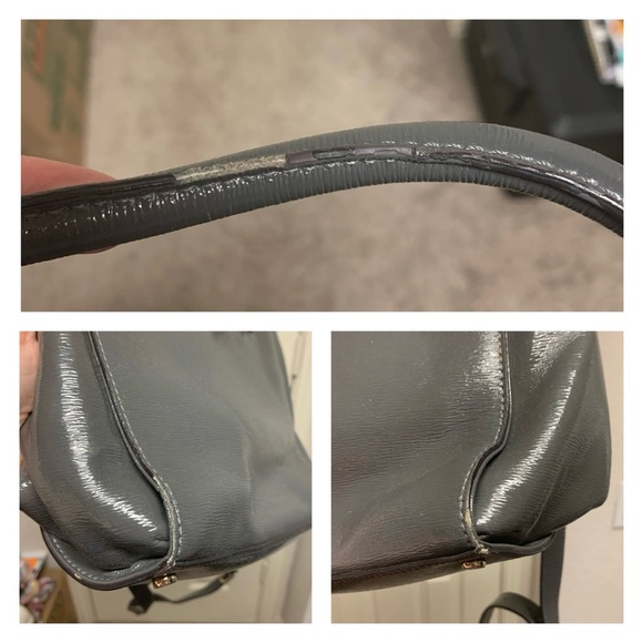 Kate Spade Grey Gray Patent Leather Tote Purse With Detachable Shoulder Strap - Picture 16 of 17